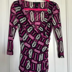 INC International Concepts Fuchsia Black White Geometric Wrap Tunic